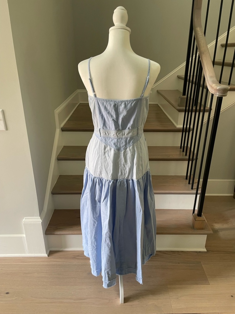 ASOS Ultimate Paneled Denim-Look Tiered Maxi Dress in Blue - Size 8 - Picture 5 of 10